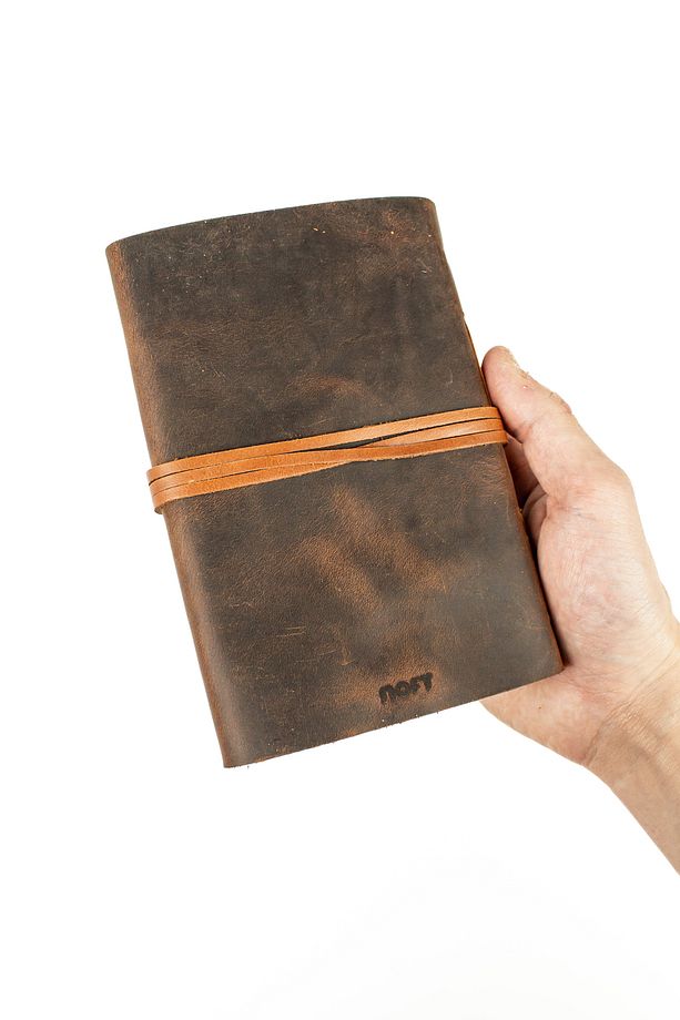 Hazan - El Yapımı Deri Defter - Yumuşak Kapaklı Defter - A6 Orta Boy (10.5 X 14.8) V2 Taba - 8