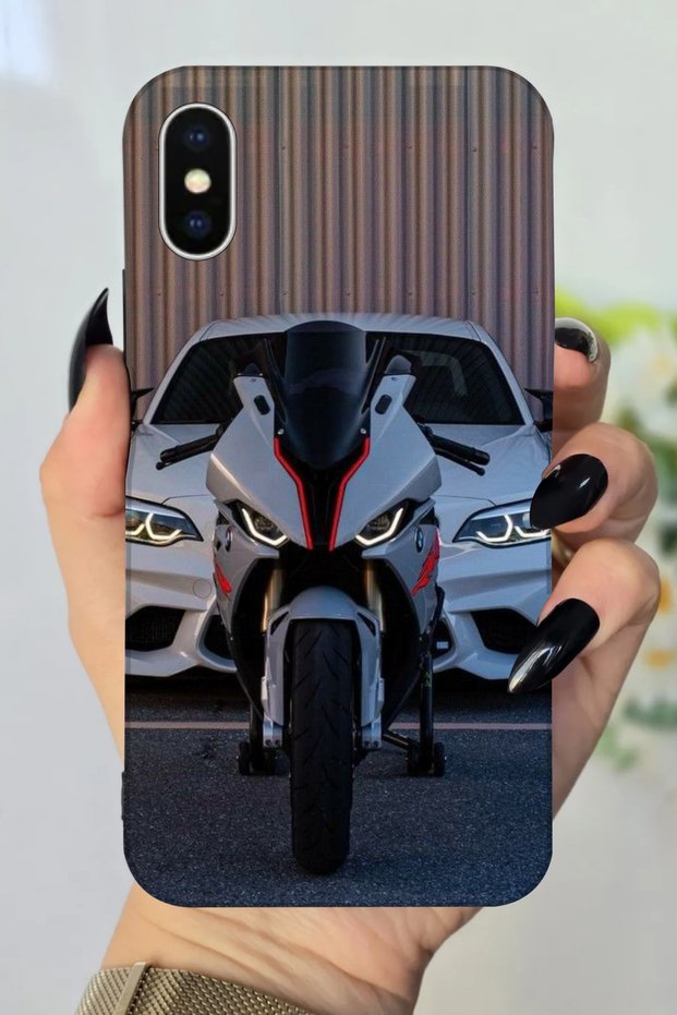 جراب سيليكون مطبوع عالي الدقة متوافق مع هاتف Apple iPhone X ونمط سيارة BMW