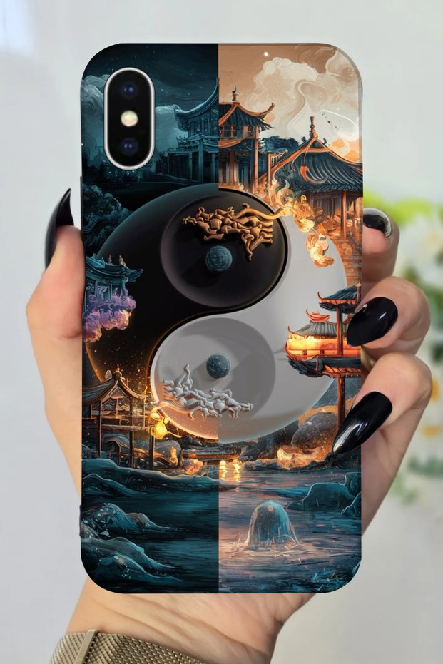 Apple iPhone XS Compatible Ying - Yang Patterned Hd Printed Silicone Case