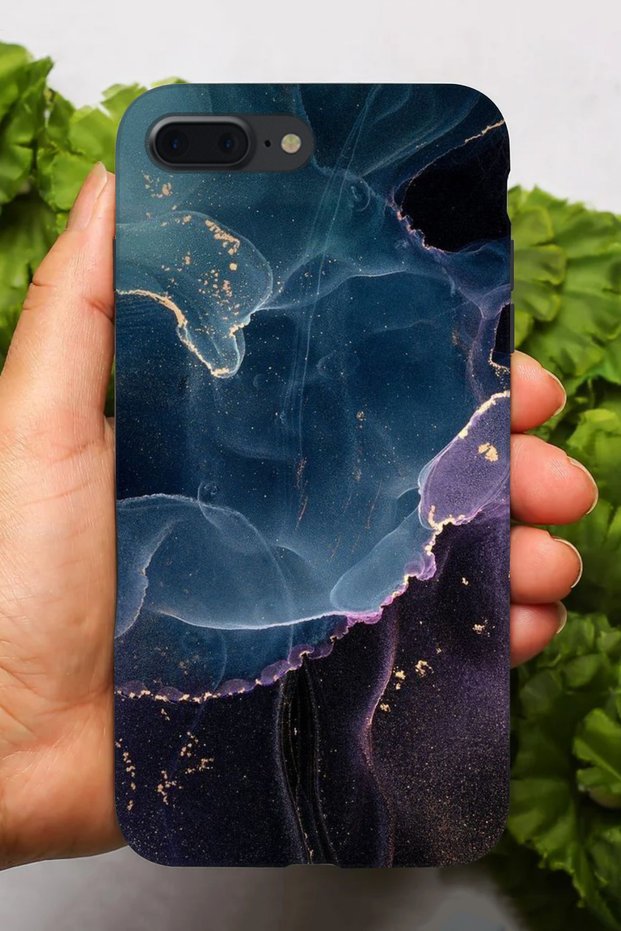 جراب سيليكون متوافق مع هاتف Apple iPhone 7 Plus مطبوع عليه HD+ بنمط رخامي مختلط الألوان