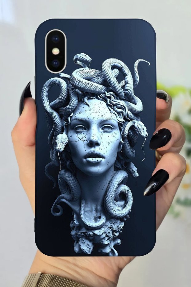 Apple iPhone XS Compatible Medusa Patterned Hd Printed Silicone Case