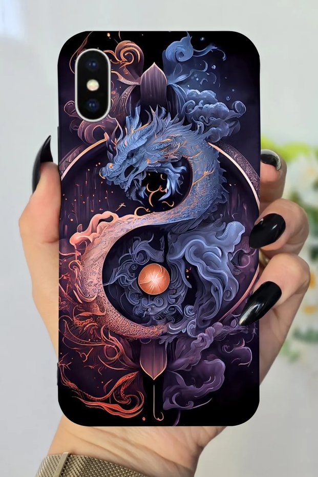جراب من السيليكون مطبوع عالي الدقة بنمط التنين الأسطوري متوافق مع هاتف Apple iPhone Xs