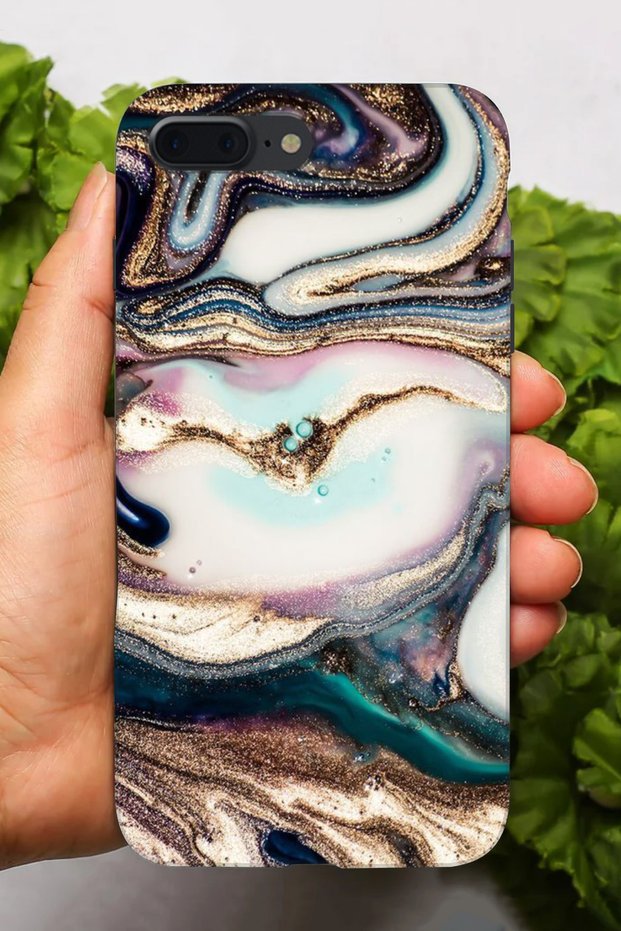 جراب سيليكون متوافق مع هاتف Apple iPhone 8 Plus مطبوع عليه HD+ بألوان متنوعة ونمط رخامي