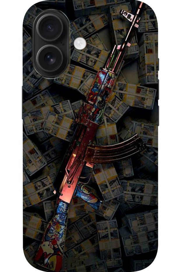 iPhone 16 Compatible Hd+ Printed Coin - Gun Patterned Silicone Case