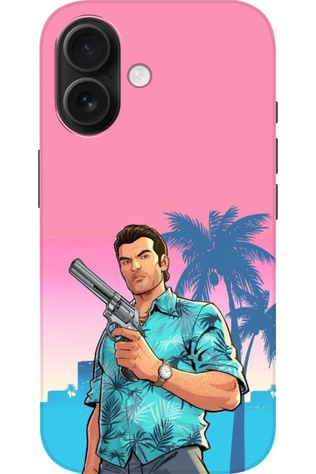 حافظة سيليكون مطبوعة بنمط GTA Vice City متوافقة مع هاتف Apple iPhone 16