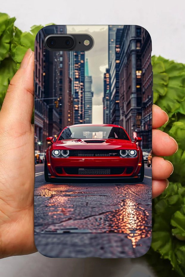 حافظة سيليكون متوافقة مع هاتف Apple iPhone 8 Plus مطبوعة بنمط سيارة دودج عالية الدقة