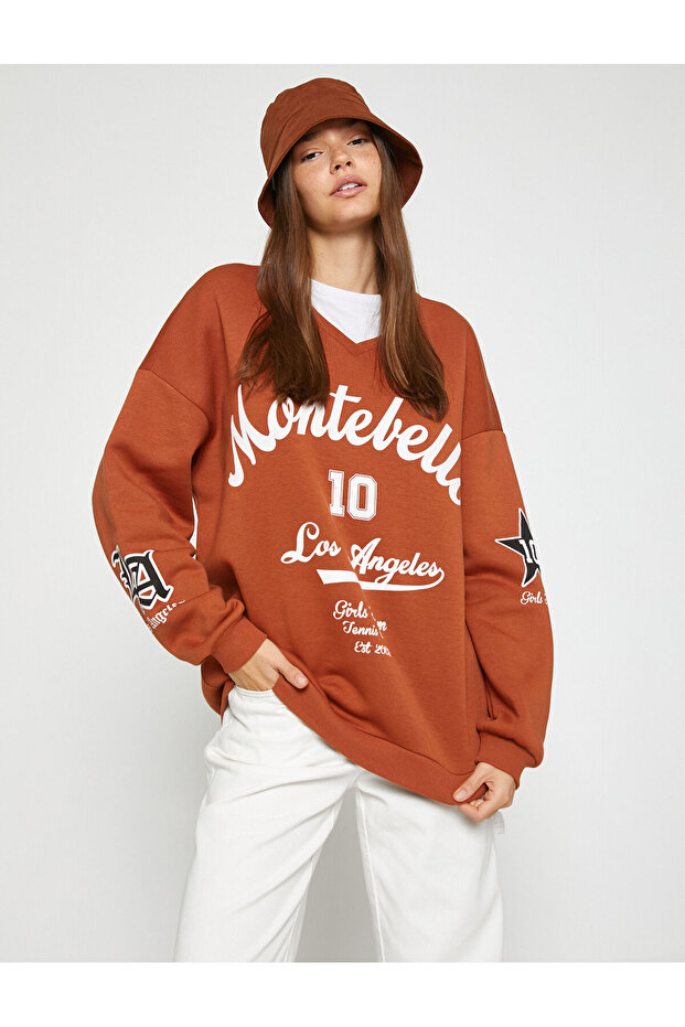 College Printed Sweatshirt Oversize with Fleece Inside