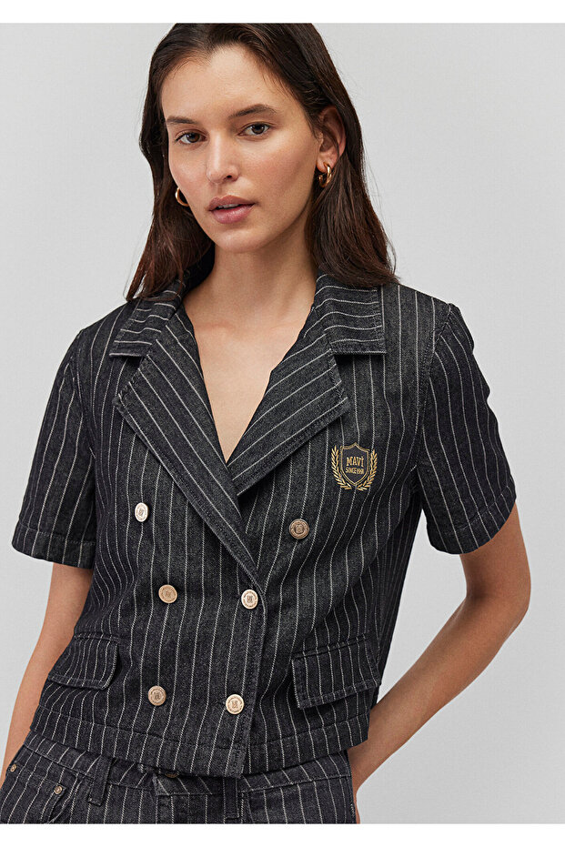 Becky College Anthracite Striped Jean Jacket 1110565 -89235