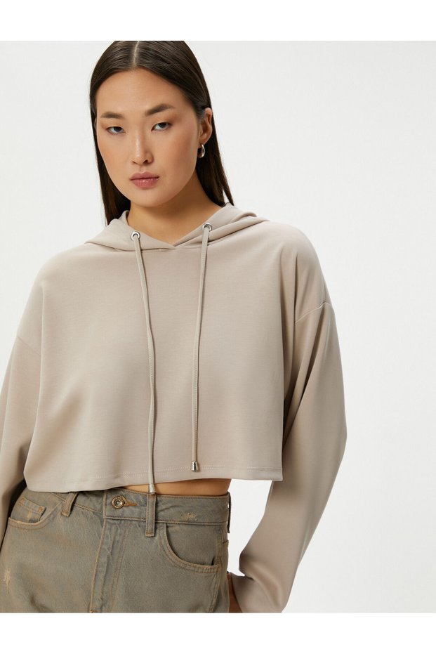 Hooded Crop Sweatshirt Long Sleeve
