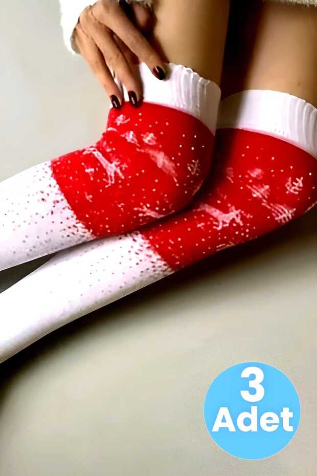 Women's New Year's Themed Deer Patterned Knee High Socks Set of 3