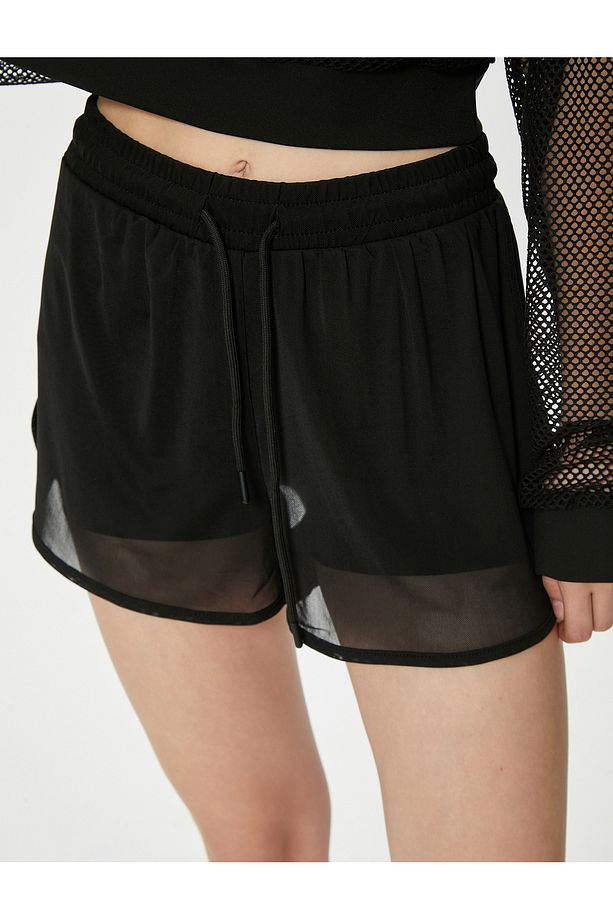 Spor Taytlı Tül Şort Beli Lastikli Yüksek Bel Slim Fit - 5