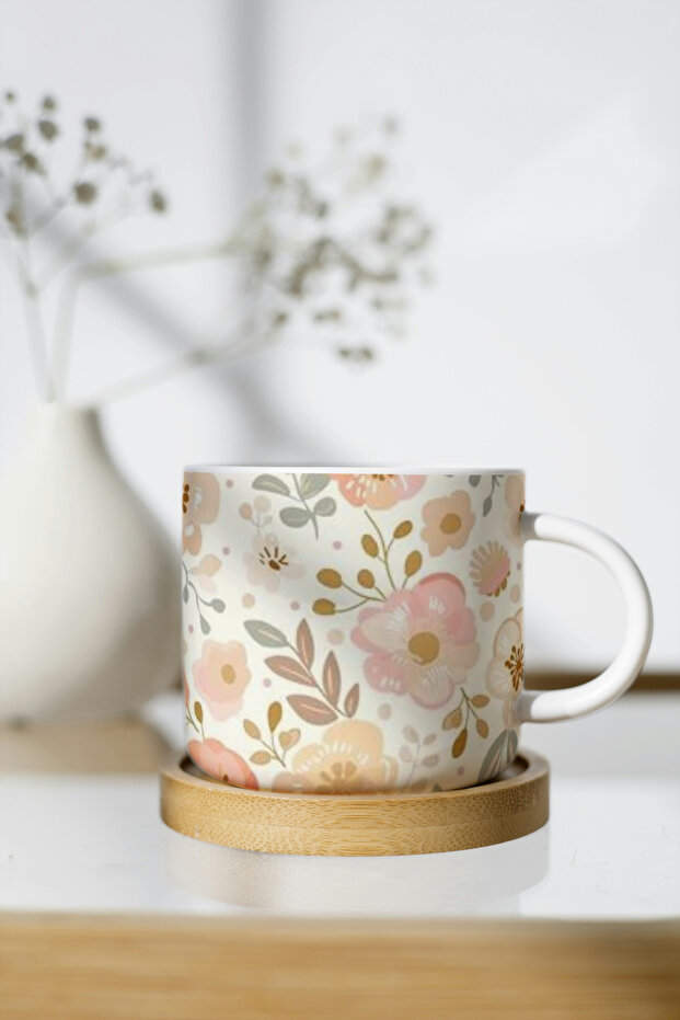 White Porcelain Patterned Nescafe Cup