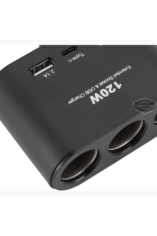 Üniversal 3 Lü Çakmak Soketi 120w Çakmaklık Çoğaltıcı 2 Usb 1 Type-c Araç Şarj Cihazı Çakmaklık Şarj - 7