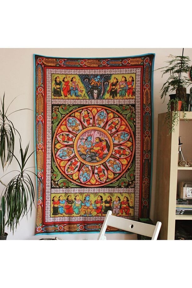 Etnik Hint Desenli Bohem Ritüel Duvar Örtüsü Tapestry - 1