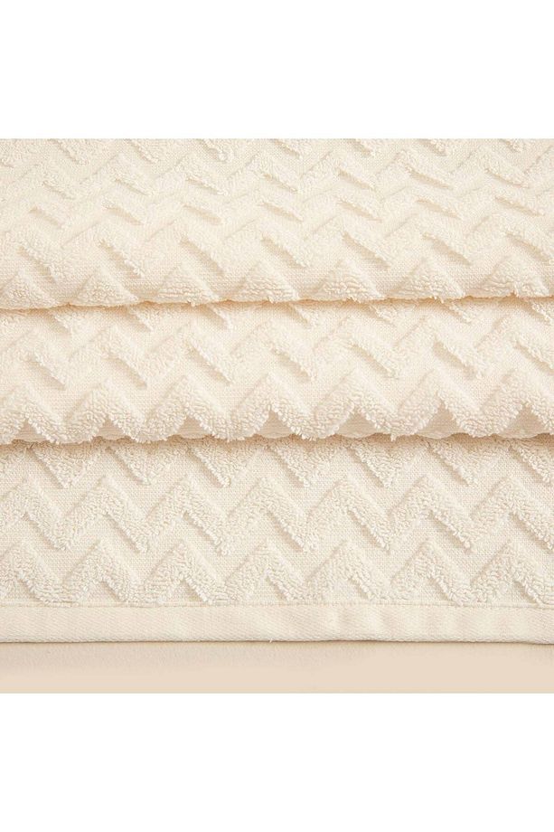 Zigzag Yüz Havlusu 50x70 cm Ekru/Ekru - 5