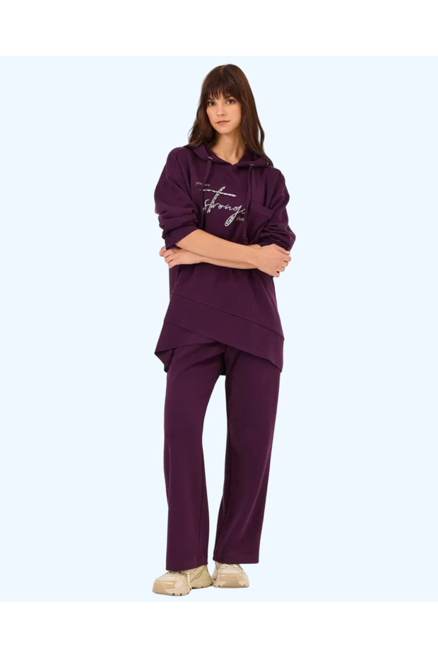 KAPÜŞONLU BASKILI SWEATSHİRT - 1