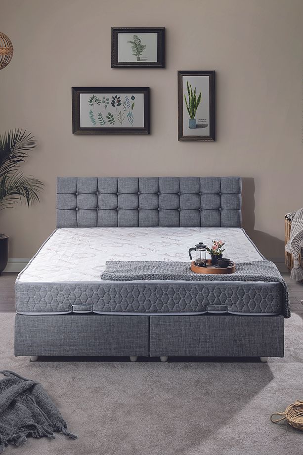 Venedik Çift Kişilik Baza Başlık Letto Yatak Seti Gri - 2