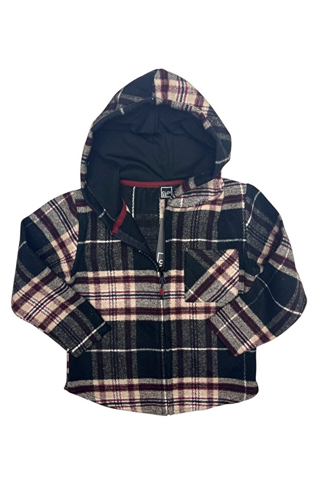Zippered Hooded Plaid Patterned Children's Shirt