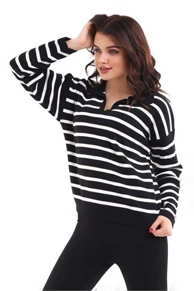 Polo Neck Striped Trend Sweater 1226