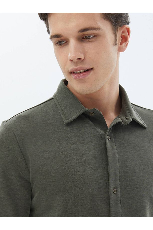 Düz Regular Fit Casual Örme Gömlek - 3