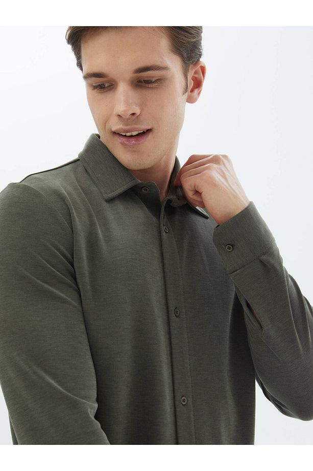 Düz Regular Fit Casual Örme Gömlek - 4