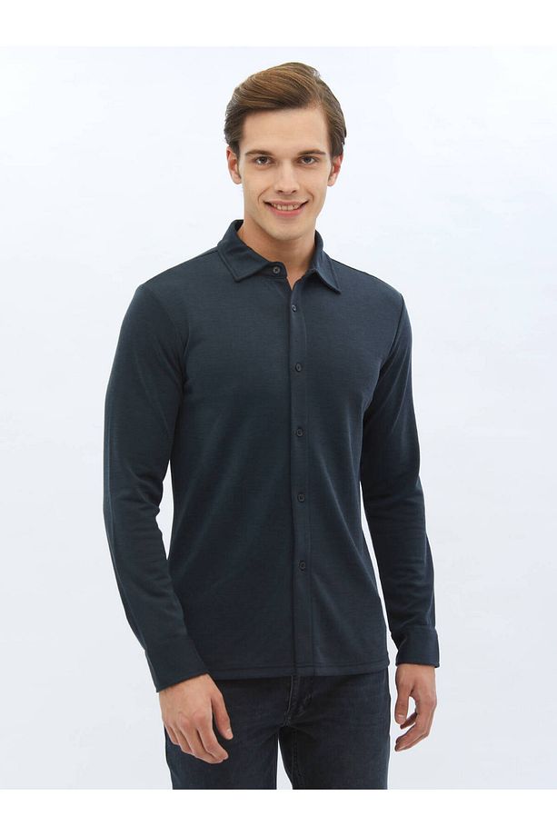 Düz Regular Fit Casual Örme Gömlek - 1