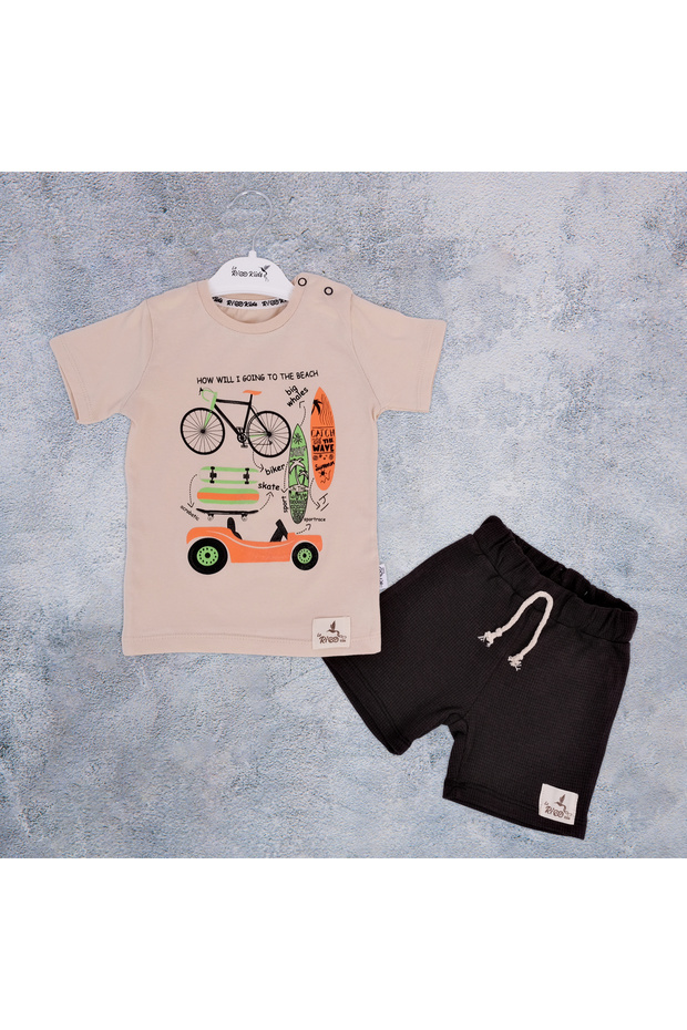 Single Jersey Compact T-Shirt - Cycling Print Linen Baby Shorts