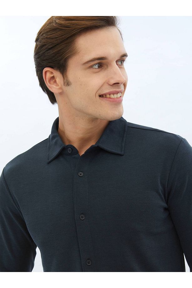 Düz Regular Fit Casual Örme Gömlek - 5