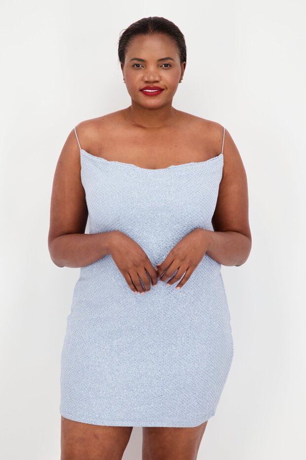 Women Plus Size Textured Casual Mini Dress, Dusty Blue