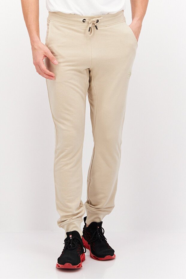Men Regular Fit Embroidered Logo Jogger Pants, Beige