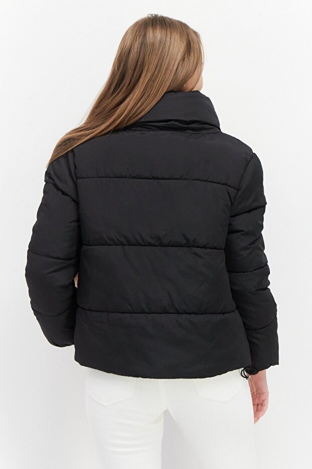 Women Solid Puffer Jacket, Black - 4