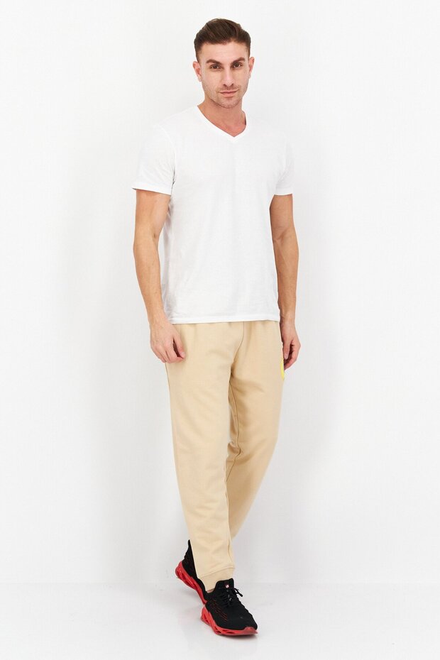 Men Drawstring Graphic Print Sweatpants, Beige - 2