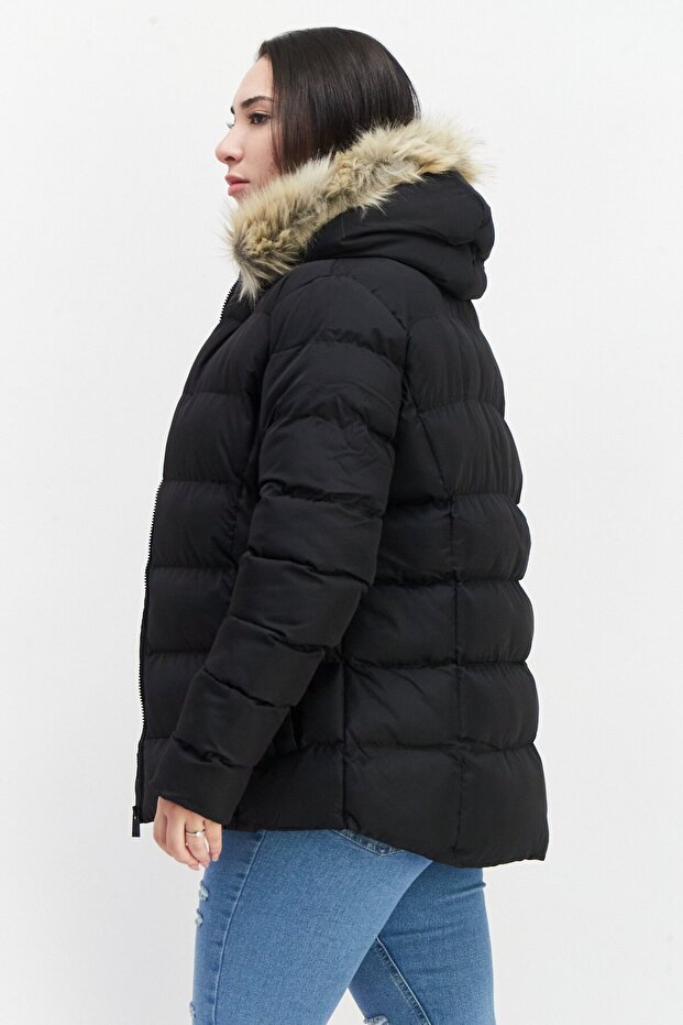 Women Solid Puffer Jacket, Black - 4