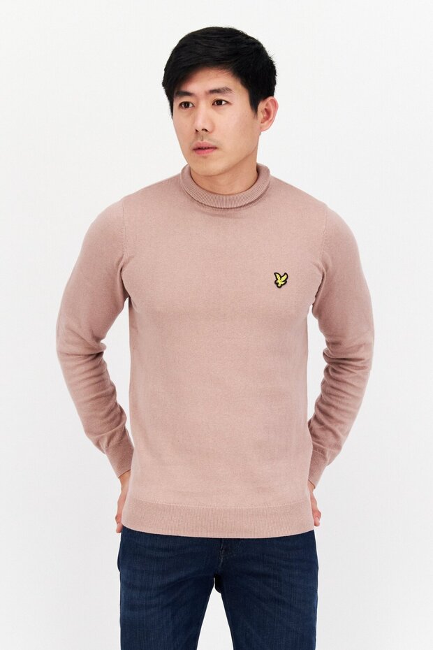 Men Mock Neck Long Sleeves Brand Logo Sweater, Mauve