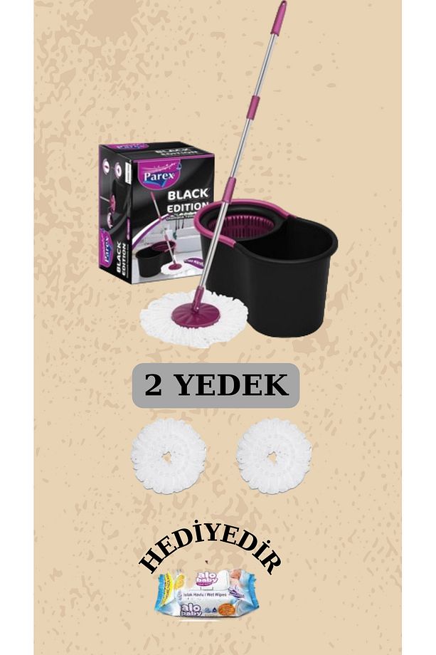 Black Edition Döner Başlıklı Temizlik Seti Ve 2 Adet Yedek Mop - 1