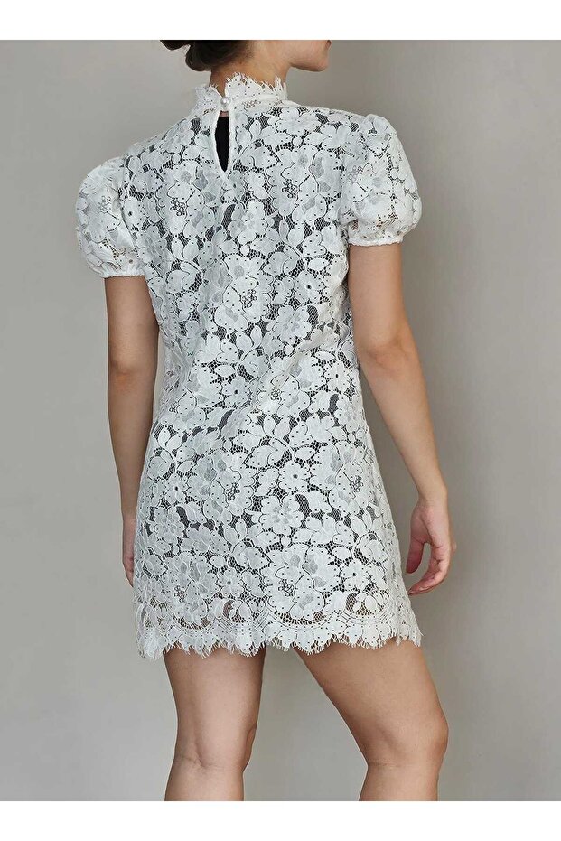 Dantel mini elbise - 4