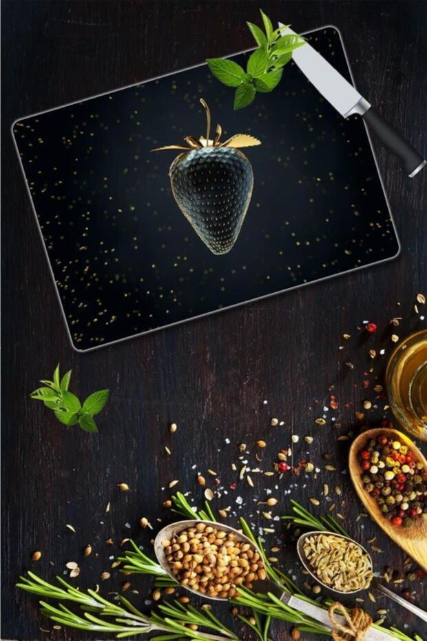 30X40 cm Glass Cutting Board Golden Strawberry