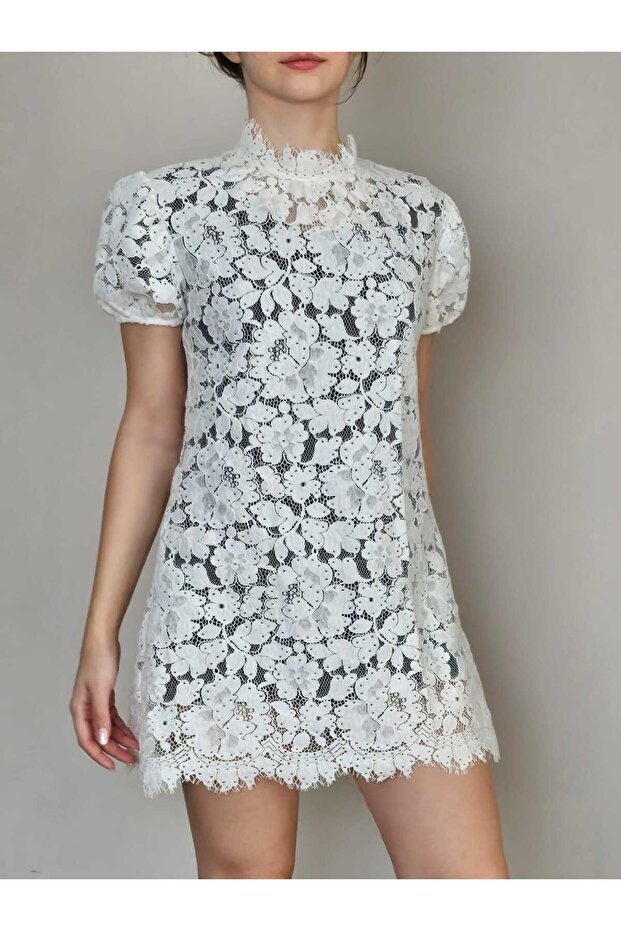 Dantel mini elbise - 1