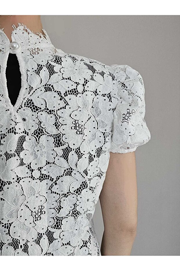 Dantel mini elbise - 5