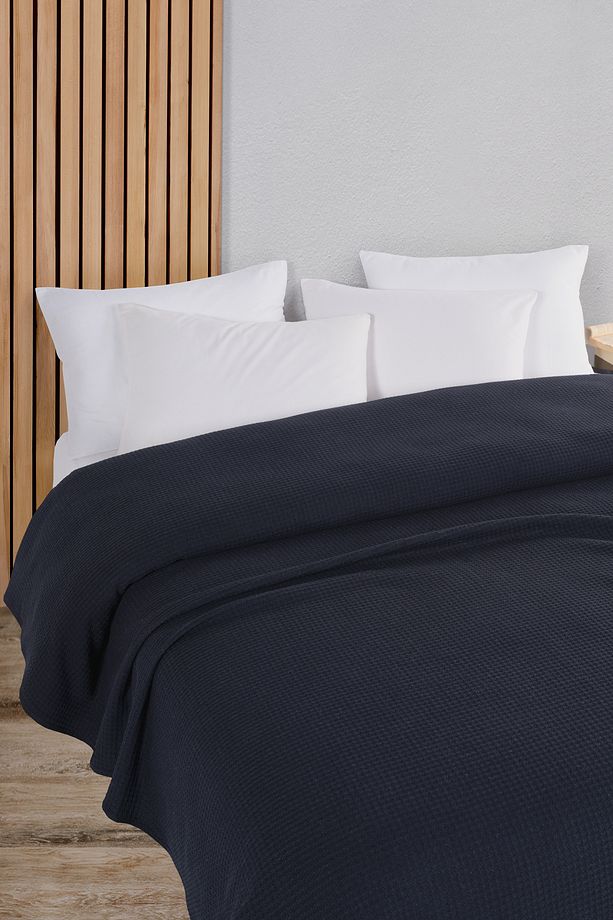 Pamuklu Aden Lacivert Çok Amaçlı Yatak Örtüsü Tek Kişilik - 160x230 Cm - 1
