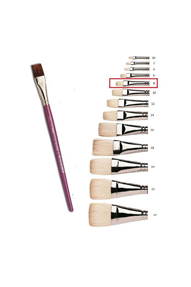 Size 8 Oil Paint Brush - Sable Acrylic, Yacht Tip 1 Piece