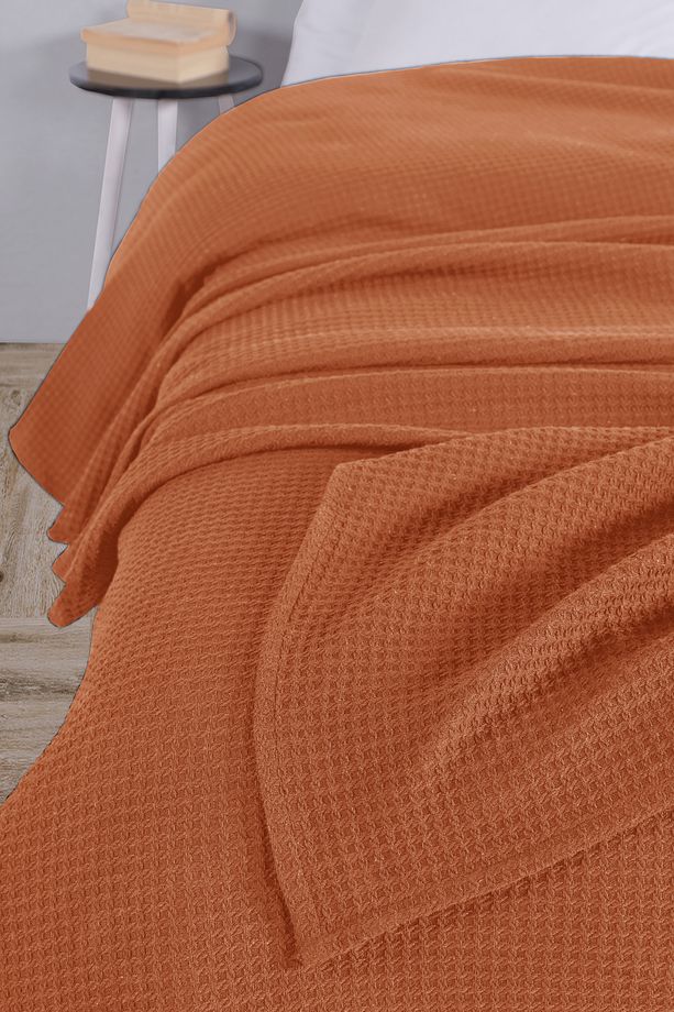 Pamuklu Aden Turuncu Çok Amaçlı Yatak Örtüsü Tek Kişilik - 160x230 Cm - 3