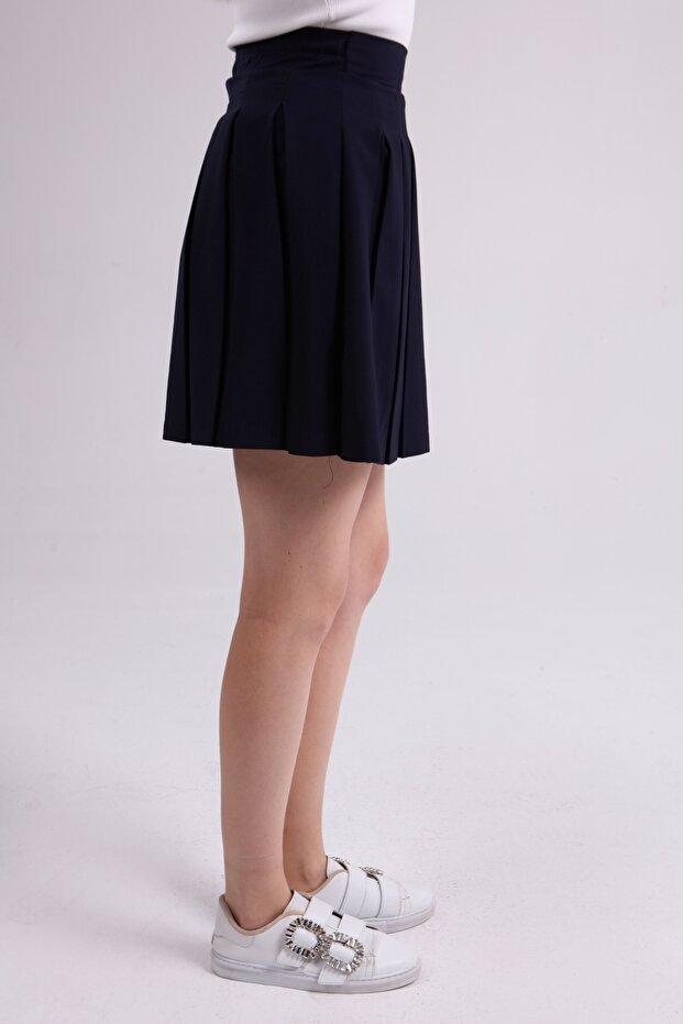 Fusta scurtă plisată bleumarin - 4