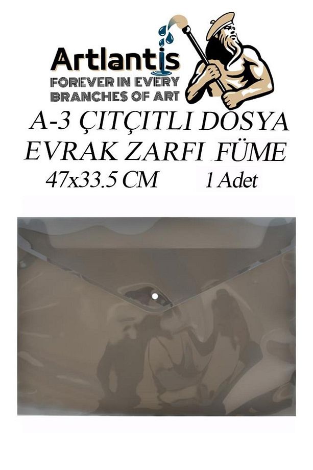 A3 Çıtçıtlı Dosya Füme 1 Adet A-3 Çıt çıtlı Zarf Dosya Transparan 47x33.5 cm Büyük Boy Çıtçıtlı Dosy - 1