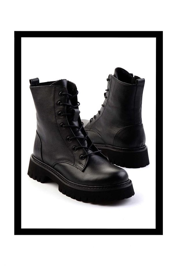 Siyah Hakiki Deri Kadın Bot & Bootie K02666420003 - 1