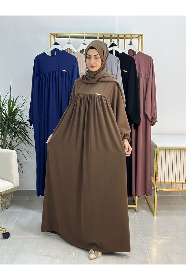 Şallı Ve Üsten Robalı,Kemerli Elbise Takım .Hijap ,Abaya (Hac Ve Umre Için Uygundur) kahve - 5