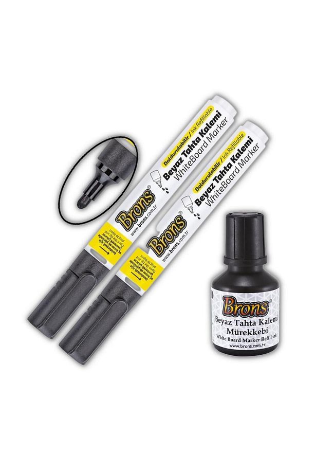 Siyah Yazı Tahta Kalemi Doldurulabilir 2 Adet Ve Silinebilir Mürekkep 30 ml 1 Adet Yazı Tahta - 1