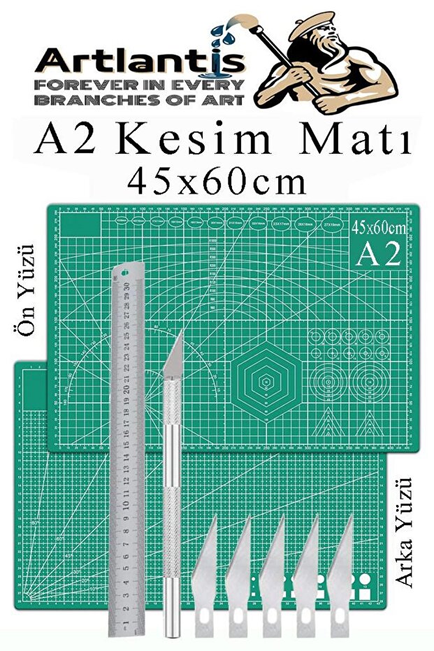 Cutting Mat A2 Kretuar Set and Steel Cevel 30 cm 1 Piece 45X60 cm Double Sided Drawing Mat Cutting Mat K