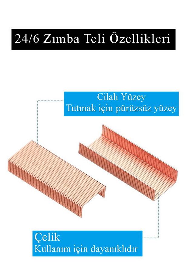 Zımba Teli 24/6 Bakır 1000 lik 10 Paket Büyük Delta Zımba Teli Sarı 30 Yaprak Zımbalama Kapasiteli B - 3