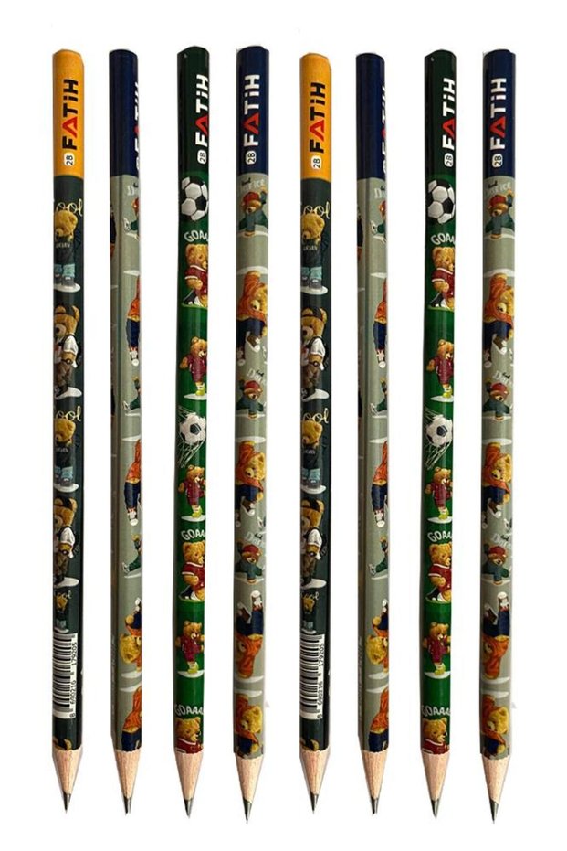 Happy Bear Round Lead Pencil 8 Pieces 1 Pack Fatih Lead Pencil 2B Black Lead Pencil Happy Bear